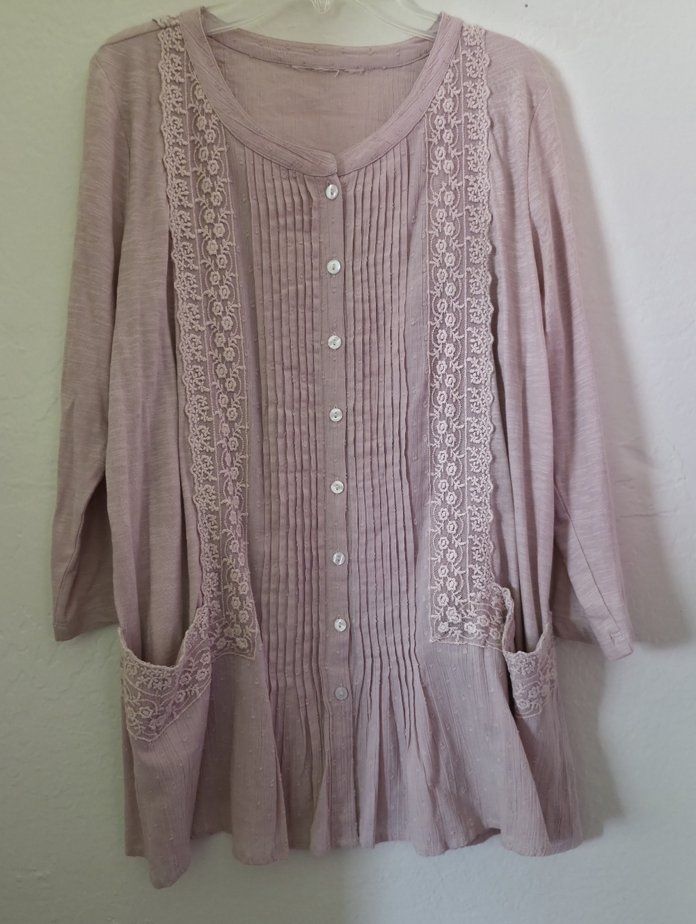 Unbranded Size Large Pink Lace And Linen Button Up Tunic